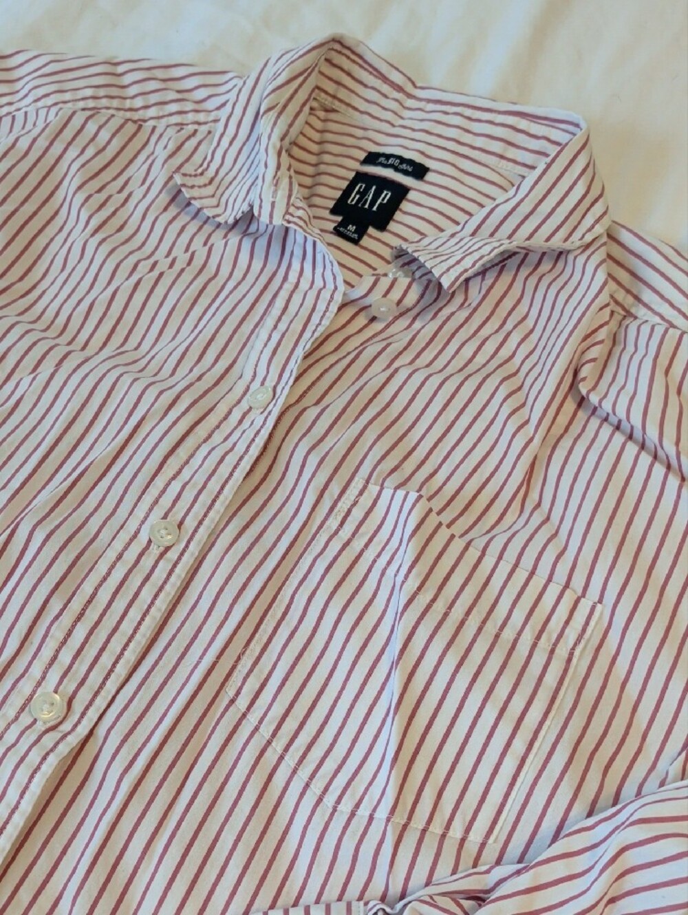 GAP Women's Pink and White Vertical Stripe Button-Up Shirt "The Big Shirt" - M - Picture 4 of 12